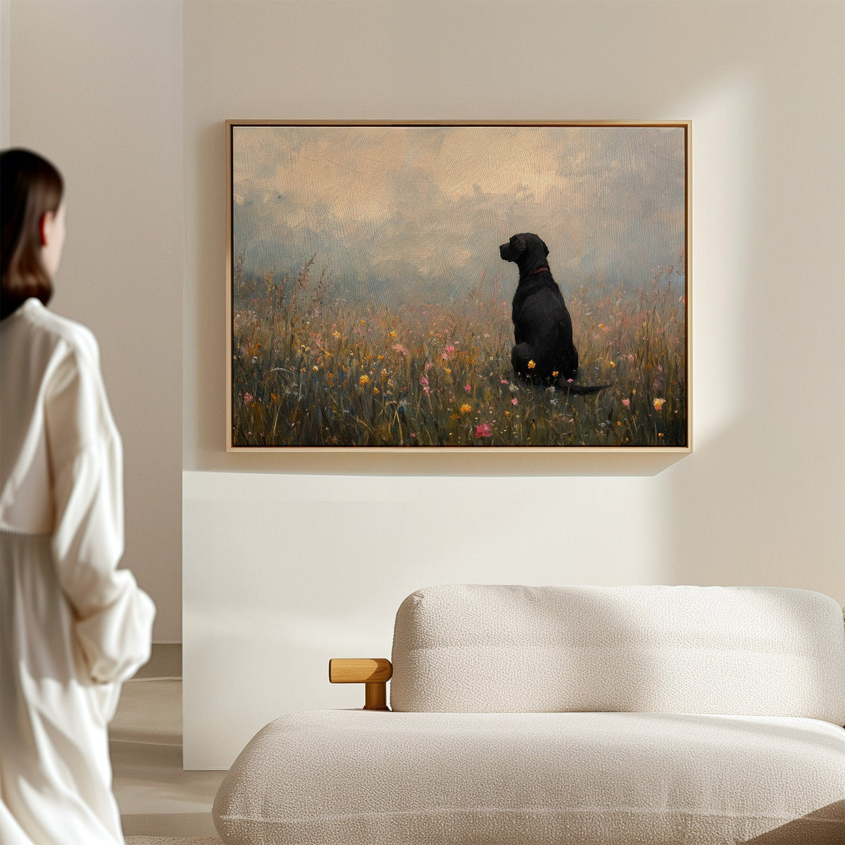 Serene Black Lab in Wildflowers – Rustic Dog Art Print - Quarter Circle AK Boutique