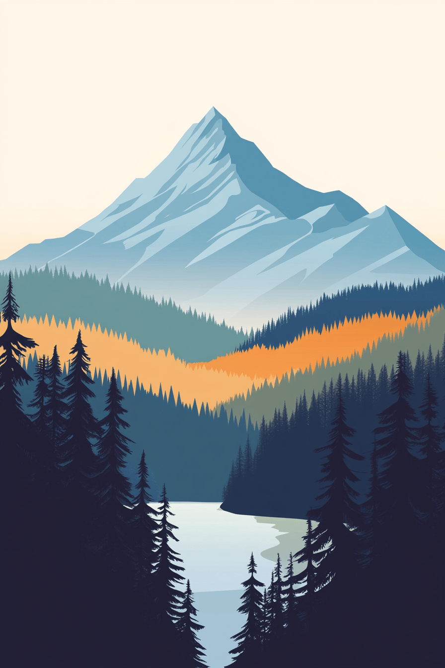 Serene Peaks - Modern Mountain Landscape Print - Quarter Circle AK Boutique