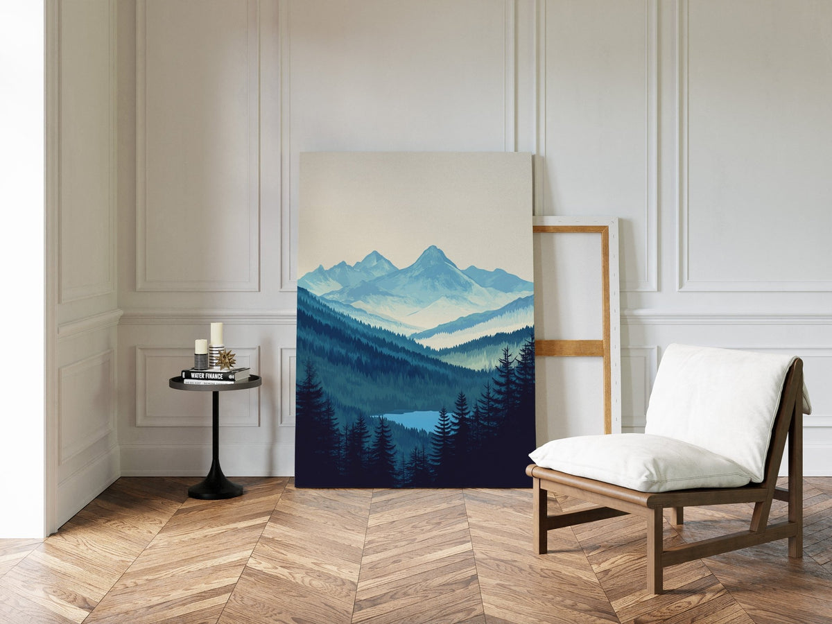 Serene Peaks - Tranquil Mountain Landscape Art - Quarter Circle AK Boutique