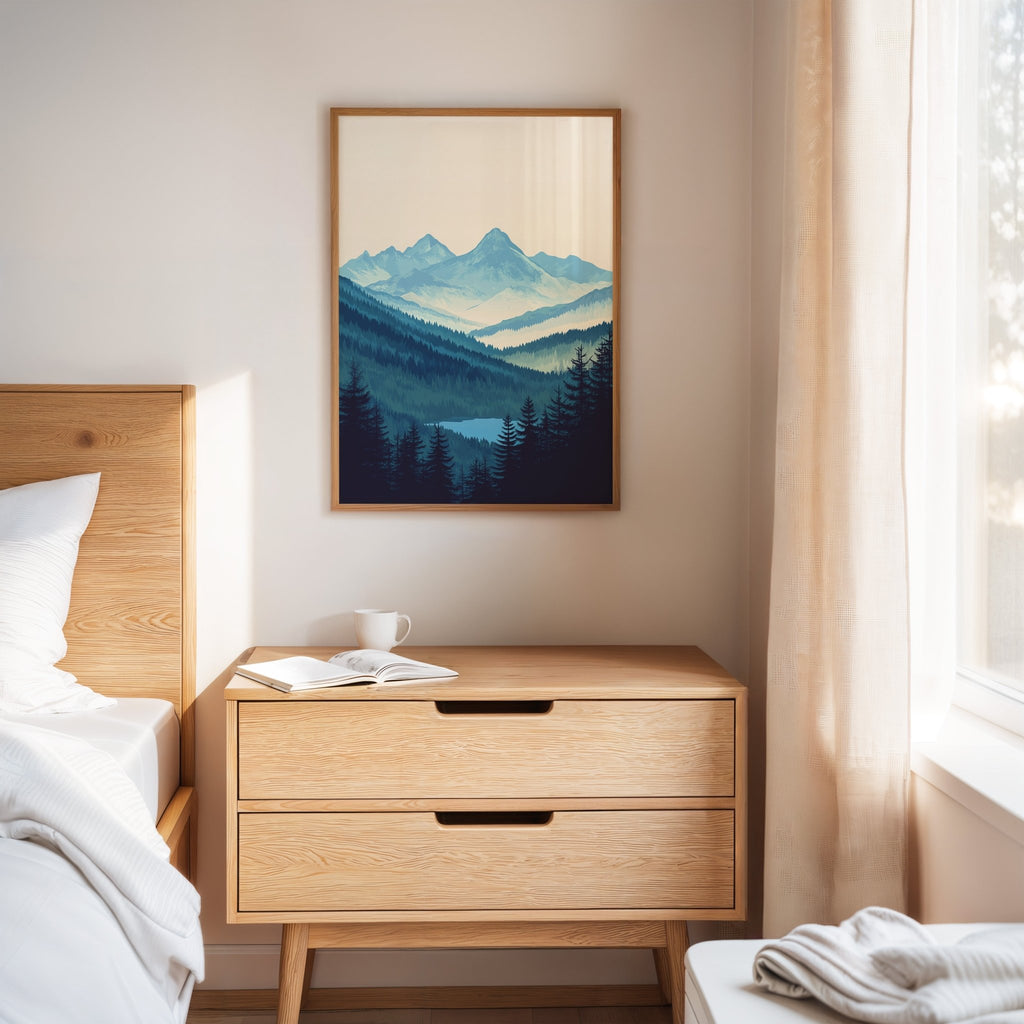 Serene Peaks - Tranquil Mountain Landscape Art - Quarter Circle AK Boutique
