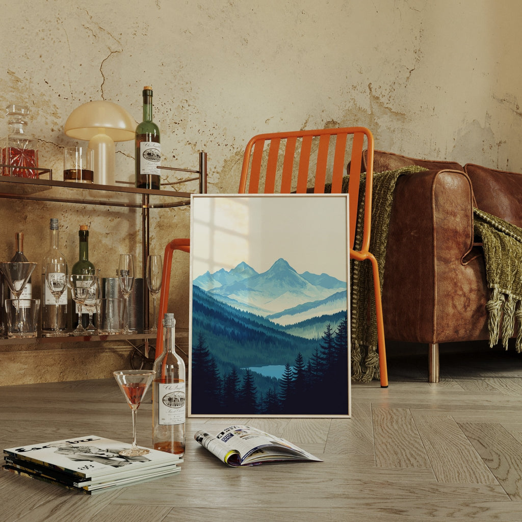 Serene Peaks - Tranquil Mountain Landscape Art - Quarter Circle AK Boutique