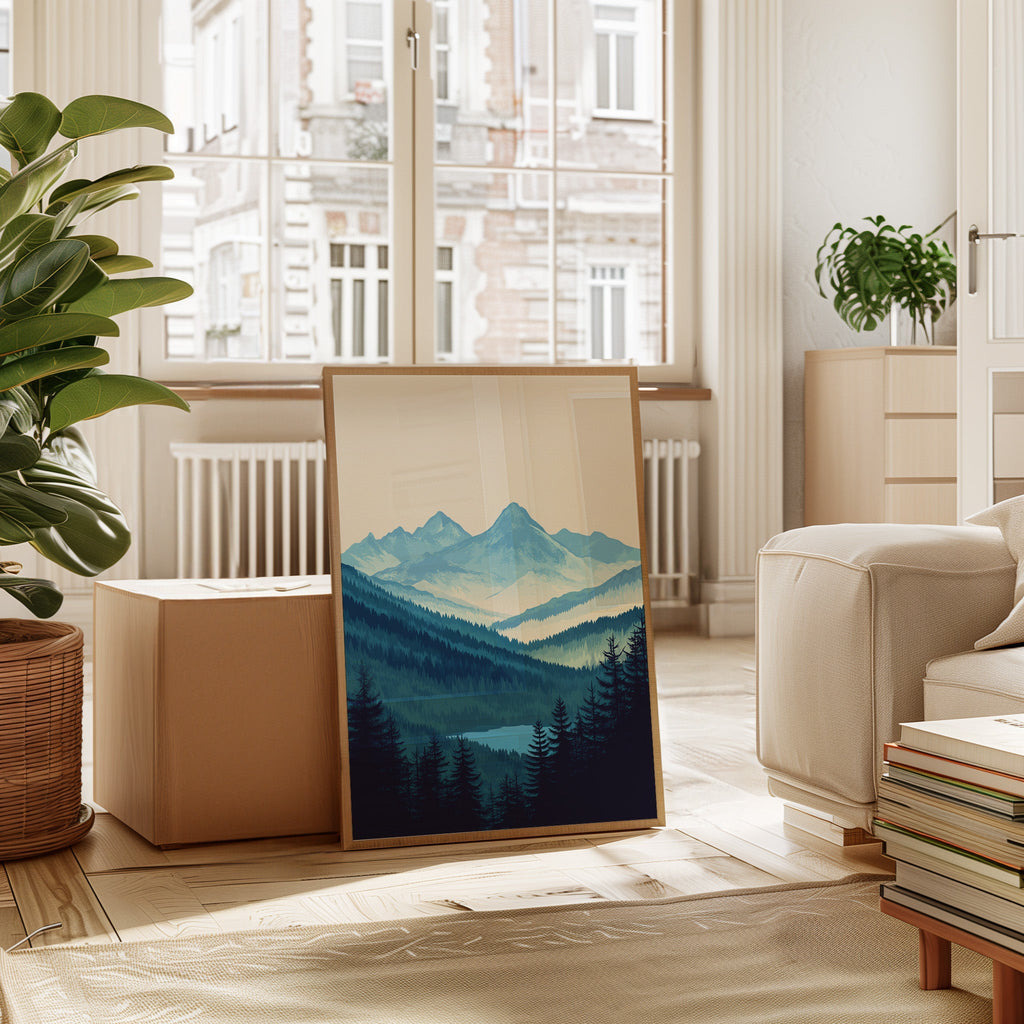 Serene Peaks - Tranquil Mountain Landscape Art - Quarter Circle AK Boutique