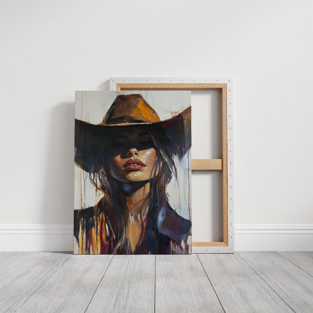 Shadowed Cowgirl Canvas – Western Femme Fatale Wall Art - Quarter Circle AK Boutique