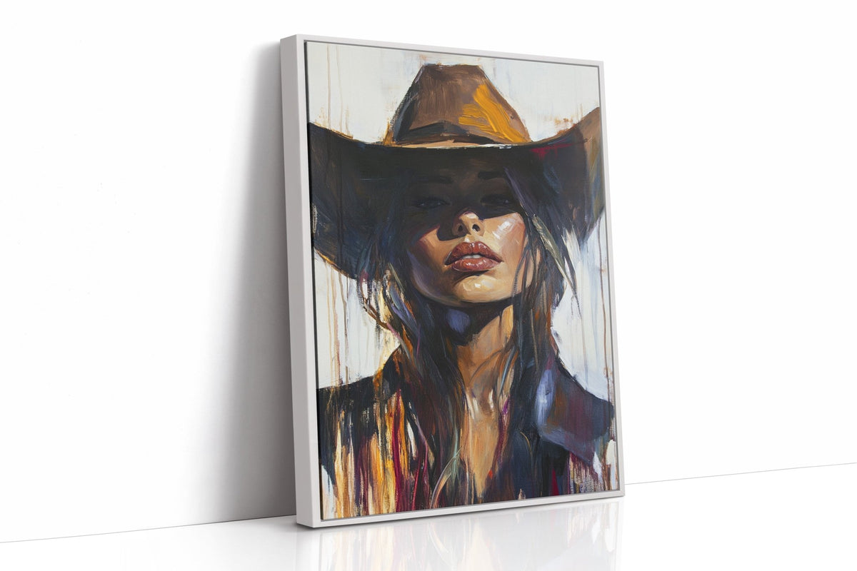 Shadowed Cowgirl Canvas – Western Femme Fatale Wall Art - Quarter Circle AK Boutique