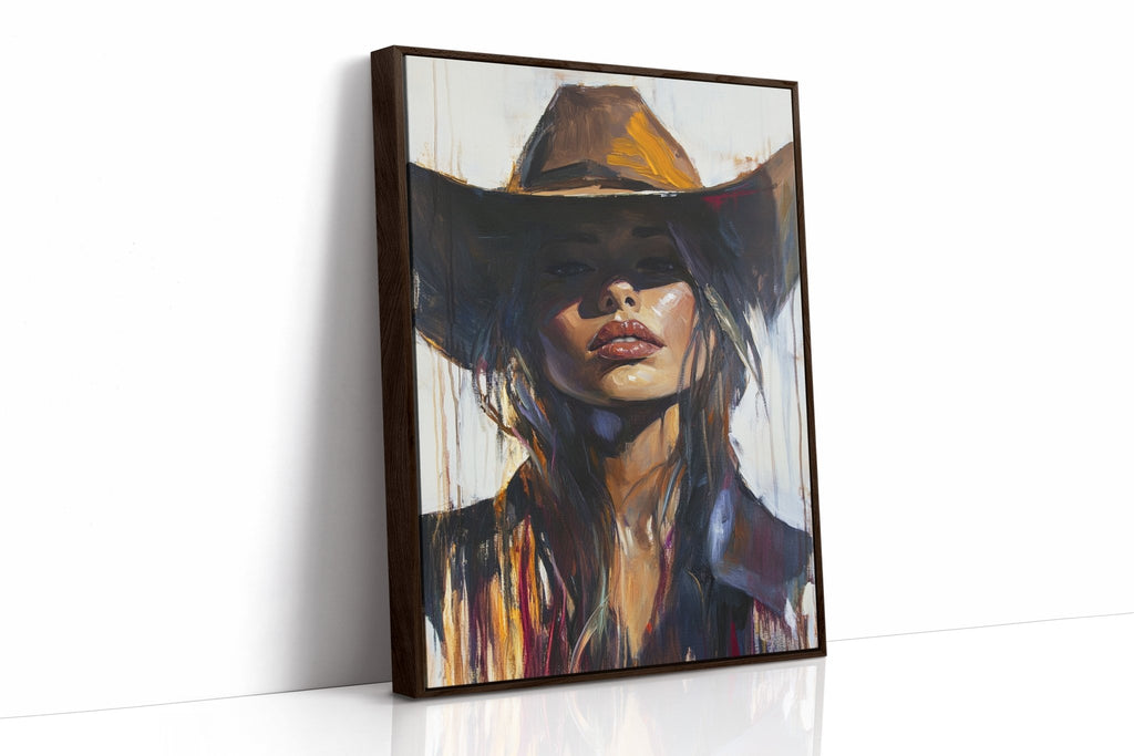 Shadowed Cowgirl Canvas – Western Femme Fatale Wall Art - Quarter Circle AK Boutique