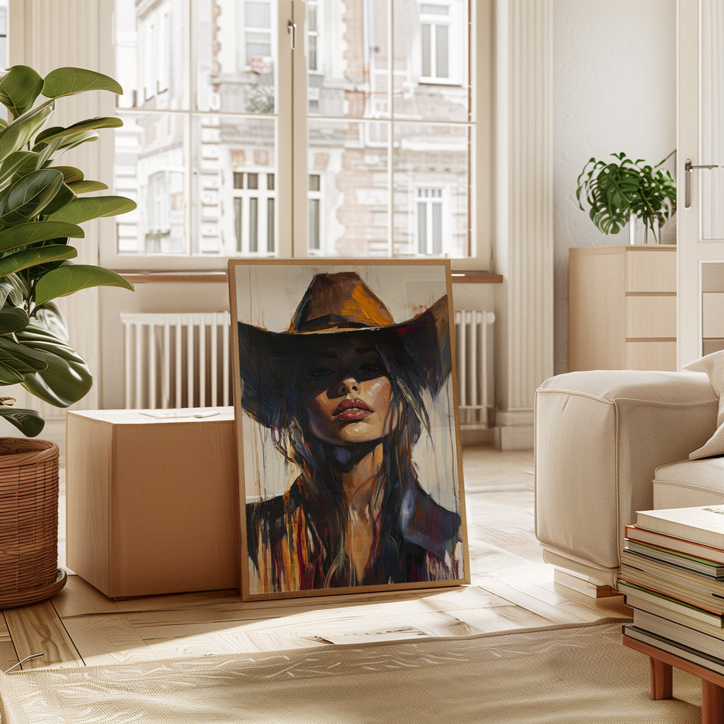 Shadowed Cowgirl Canvas – Western Femme Fatale Wall Art - Quarter Circle AK Boutique