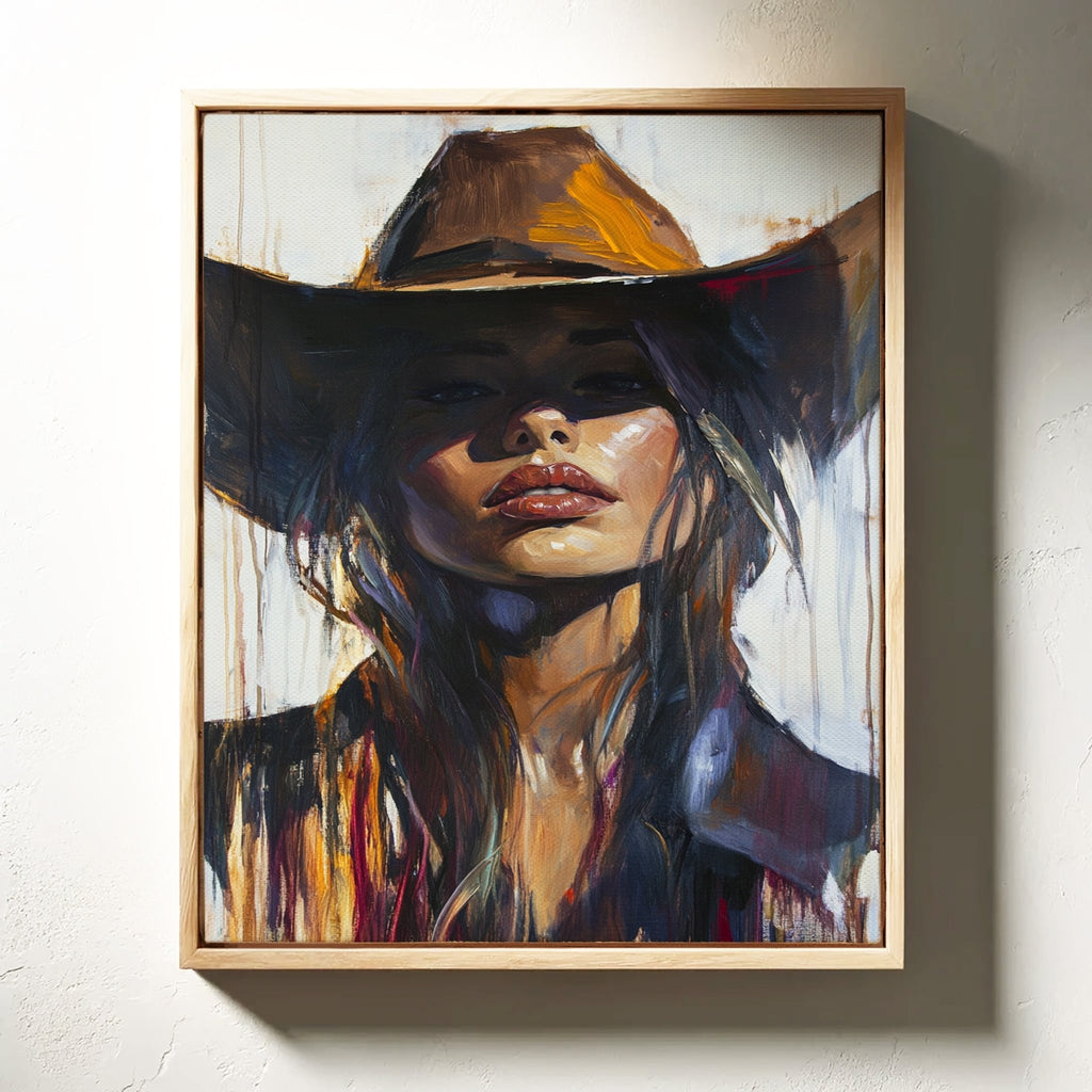Shadowed Cowgirl Canvas – Western Femme Fatale Wall Art - Quarter Circle AK Boutique