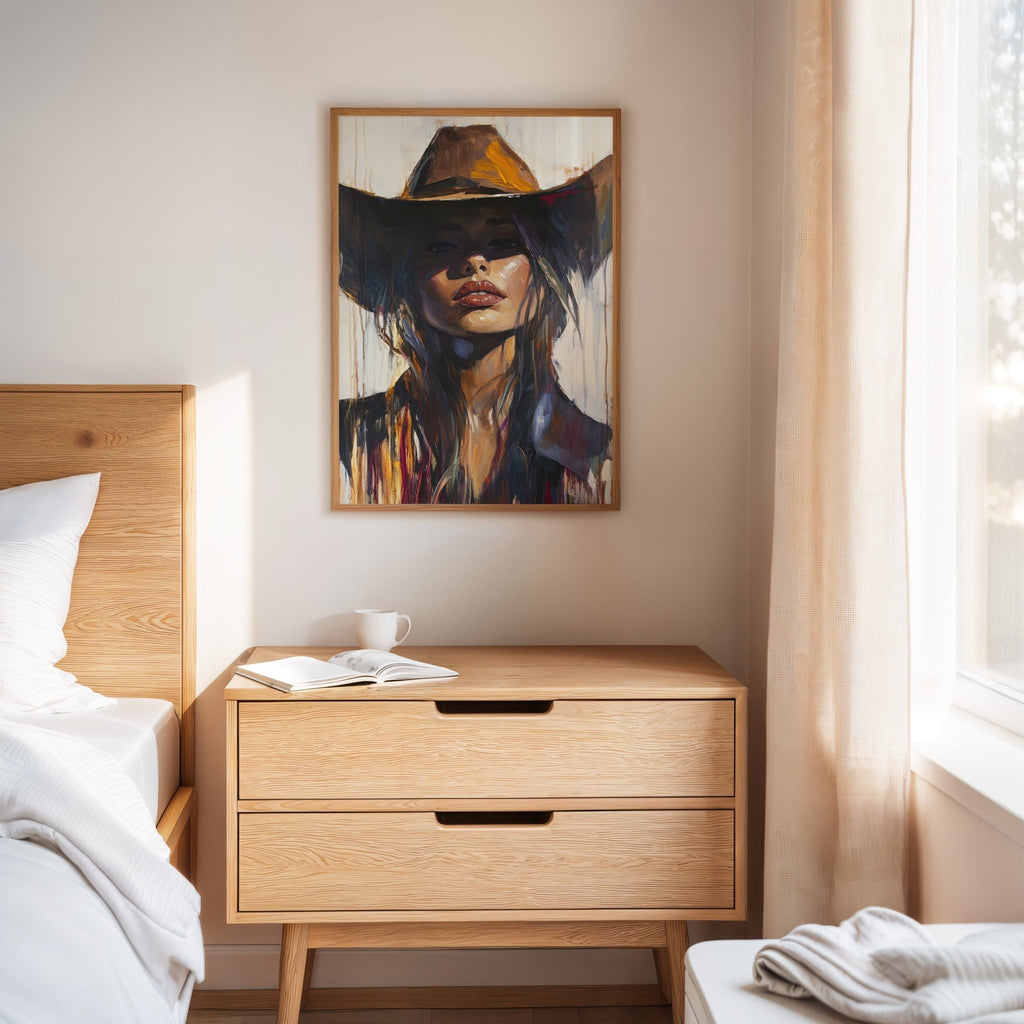 Shadowed Cowgirl Canvas – Western Femme Fatale Wall Art - Quarter Circle AK Boutique