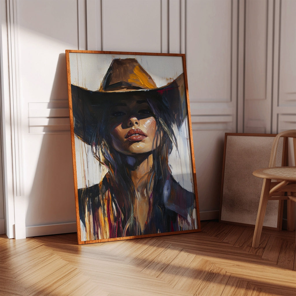 Shadowed Cowgirl Canvas – Western Femme Fatale Wall Art - Quarter Circle AK Boutique