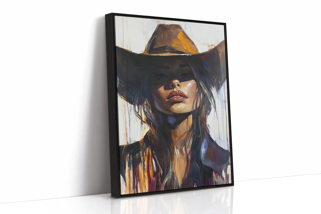 Shadowed Cowgirl Canvas – Western Femme Fatale Wall Art - Quarter Circle AK Boutique