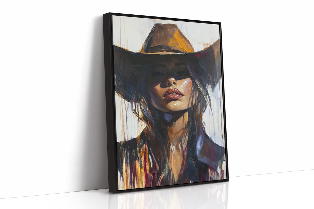 Shadowed Cowgirl Canvas – Western Femme Fatale Wall Art - Quarter Circle AK Boutique
