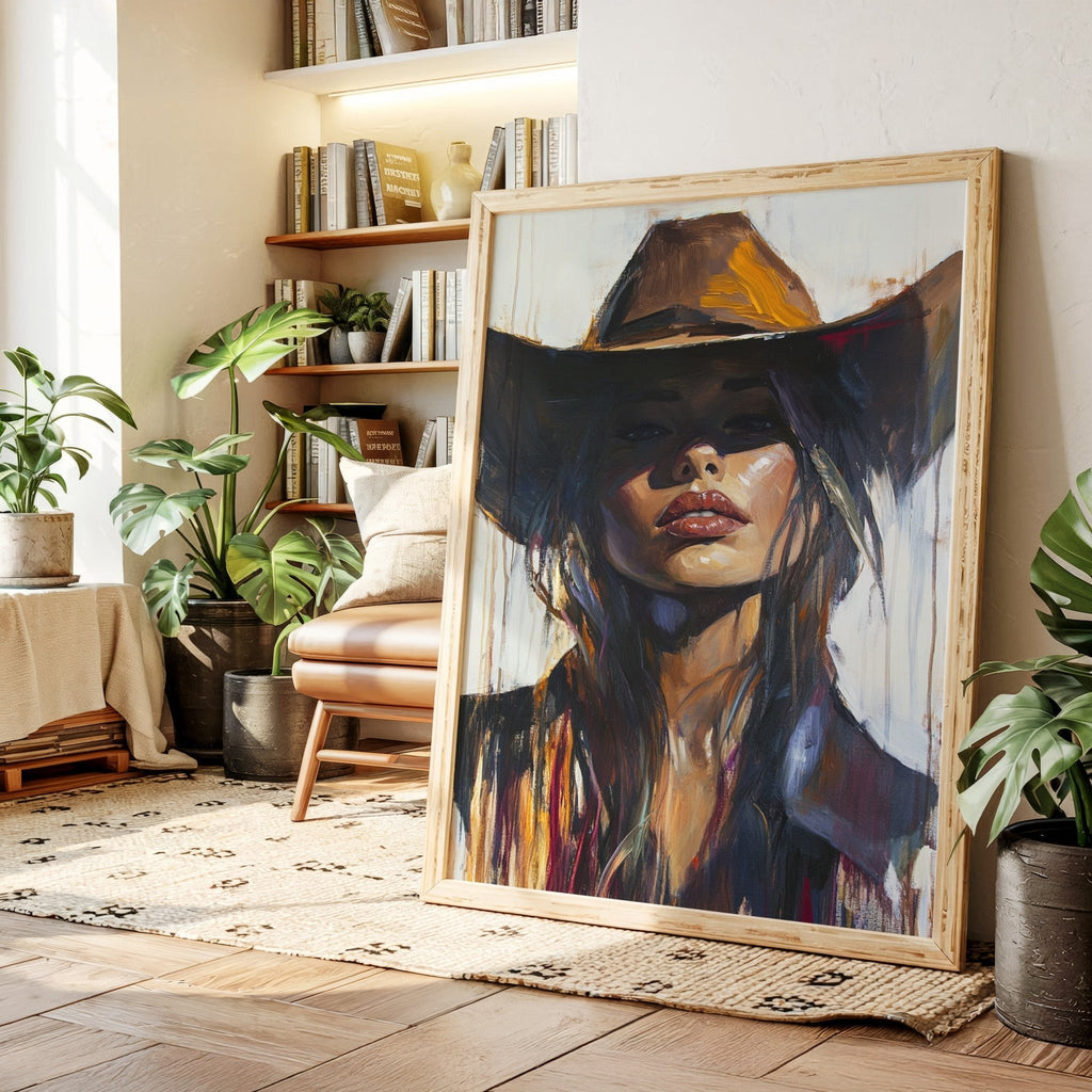 Shadowed Cowgirl Canvas – Western Femme Fatale Wall Art - Quarter Circle AK Boutique