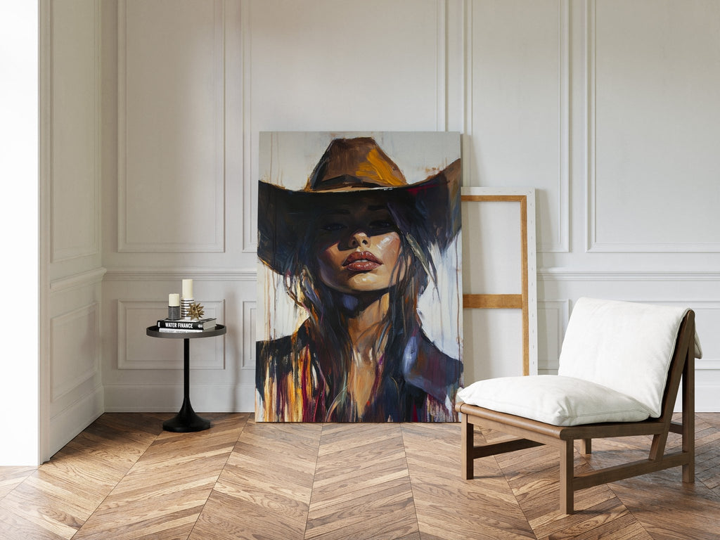 Shadowed Cowgirl Canvas – Western Femme Fatale Wall Art - Quarter Circle AK Boutique