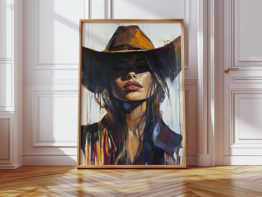 Shadowed Cowgirl Canvas – Western Femme Fatale Wall Art - Quarter Circle AK Boutique