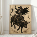 Skeleton Bull Rider – Vintage Western Rodeo Skull Art Print - Quarter Circle AK Boutique