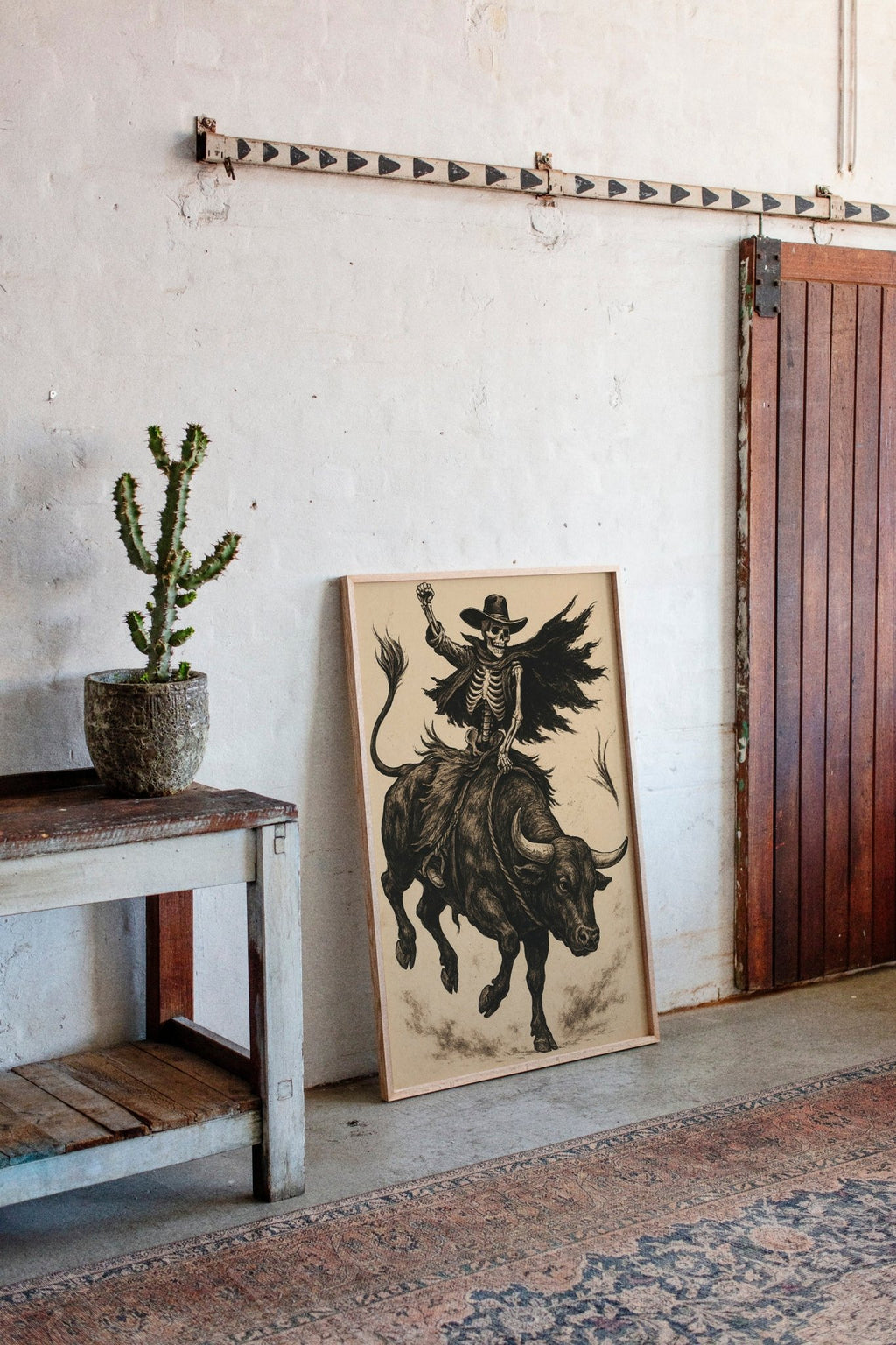 Skeleton Bull Rider – Vintage Western Rodeo Skull Art Print - Quarter Circle AK Boutique