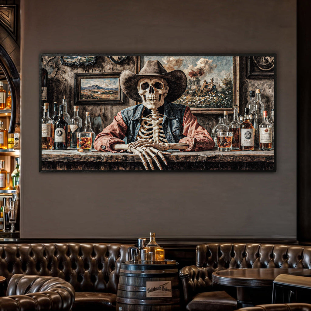 Skeleton Cowboy Barman At Western Saloon Wall Art - Quarter Circle AK Boutique