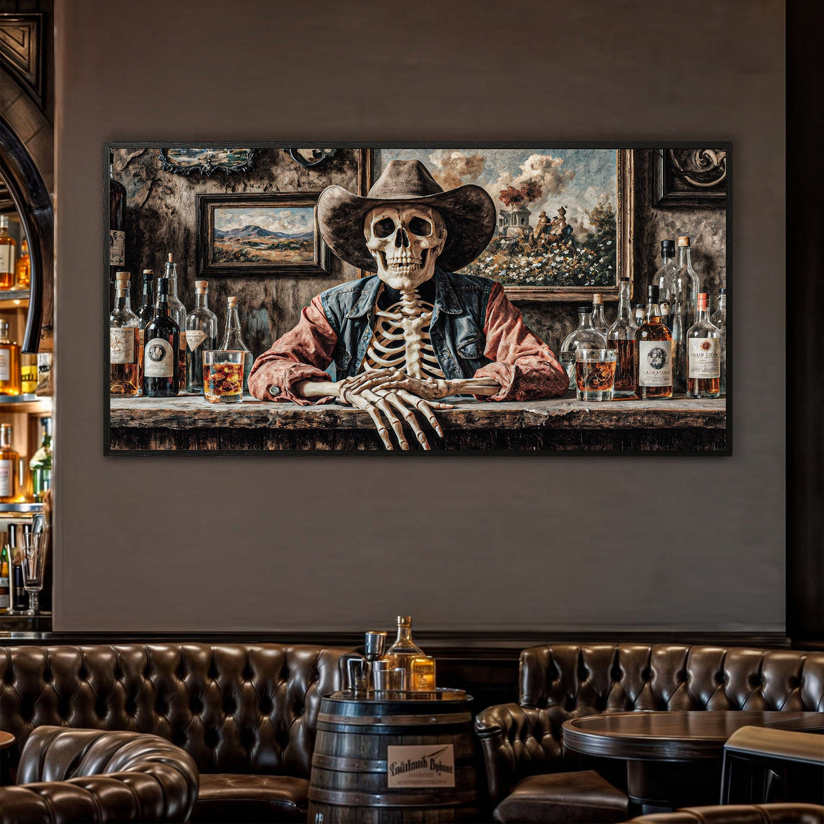Skeleton Cowboy Barman At Western Saloon Wall Art - Quarter Circle AK Boutique