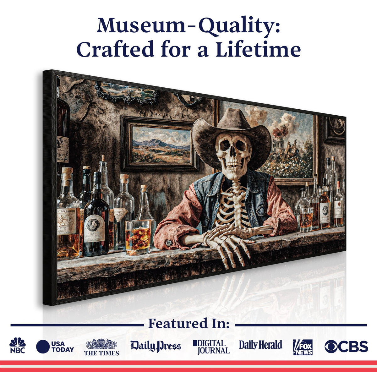 Skeleton Cowboy Barman At Western Saloon Wall Art - Quarter Circle AK Boutique
