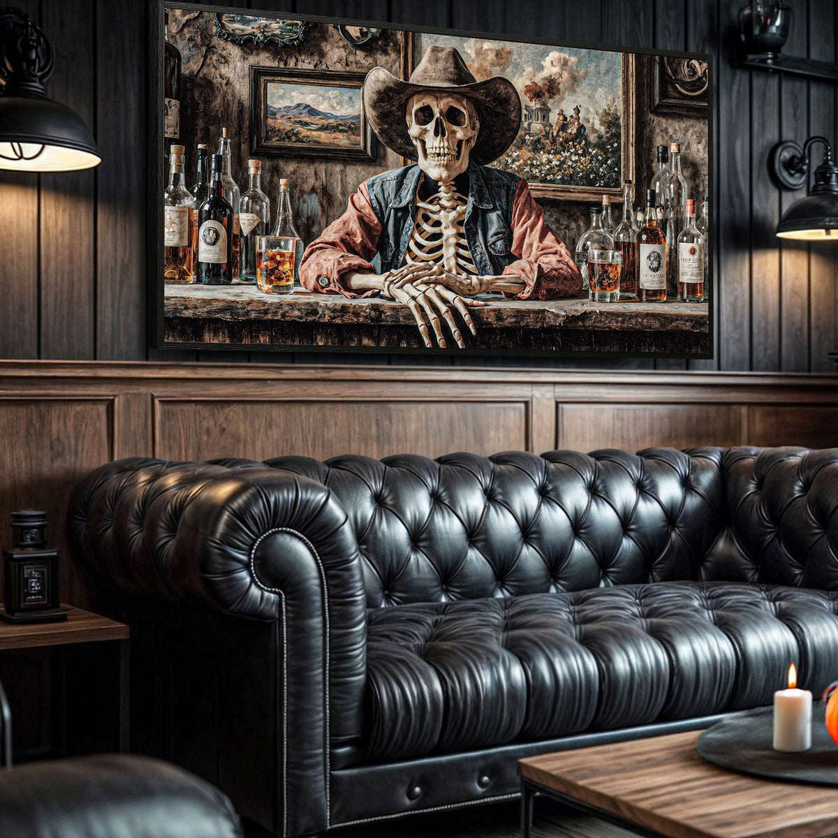 Skeleton Cowboy Barman At Western Saloon Wall Art - Quarter Circle AK Boutique