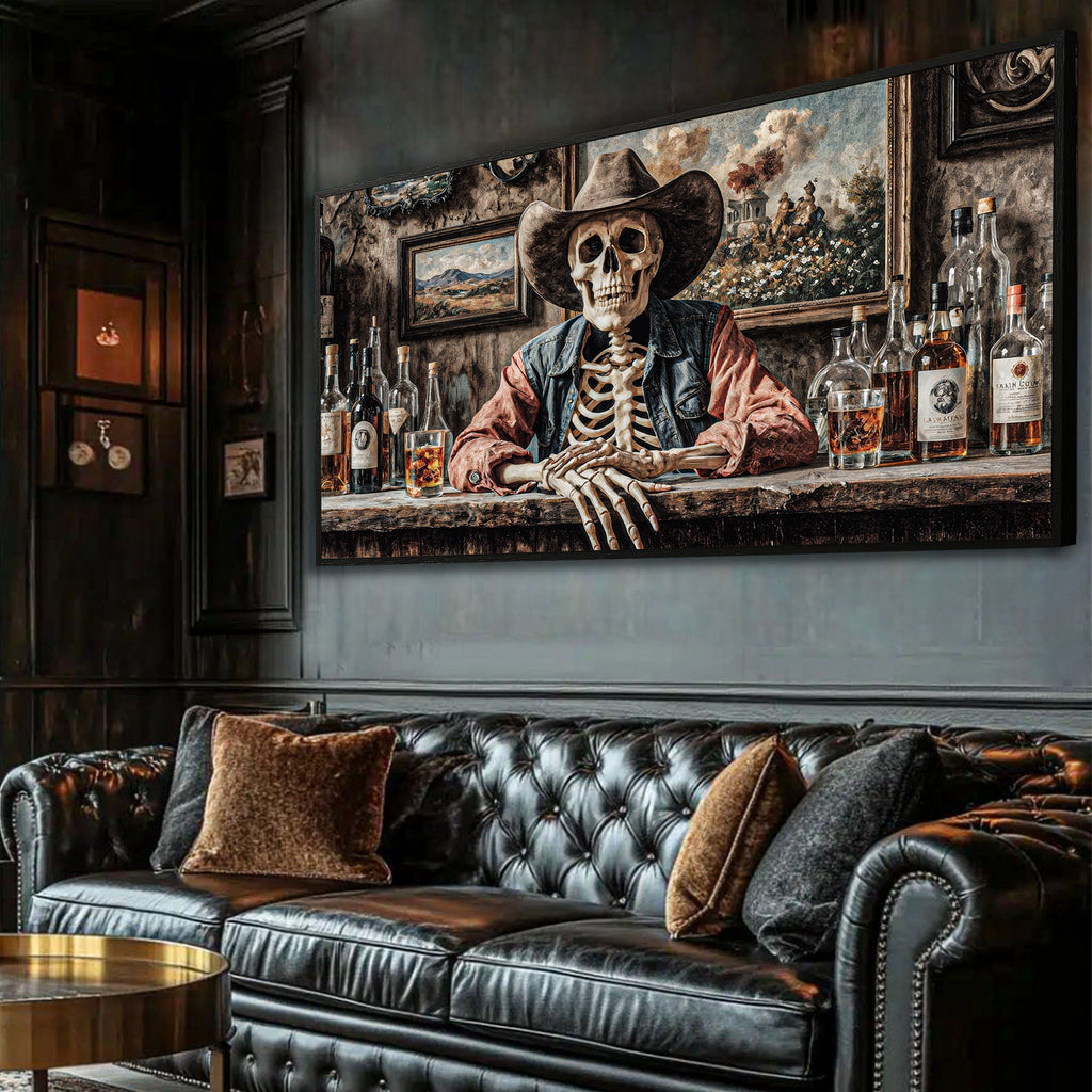 Skeleton Cowboy Barman At Western Saloon Wall Art - Quarter Circle AK Boutique