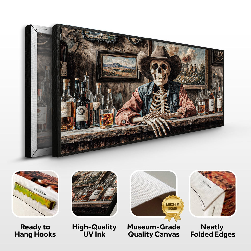 Skeleton Cowboy Barman At Western Saloon Wall Art - Quarter Circle AK Boutique