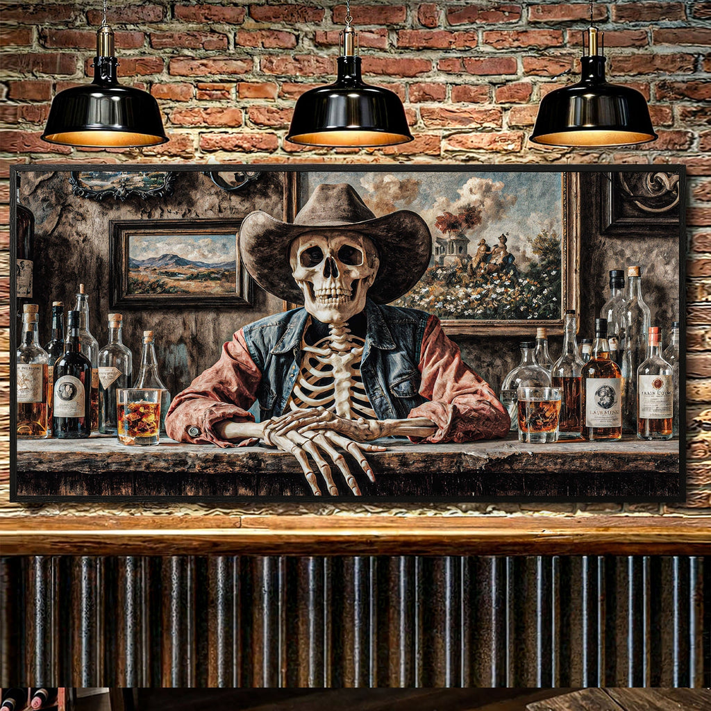 Skeleton Cowboy Barman At Western Saloon Wall Art - Quarter Circle AK Boutique