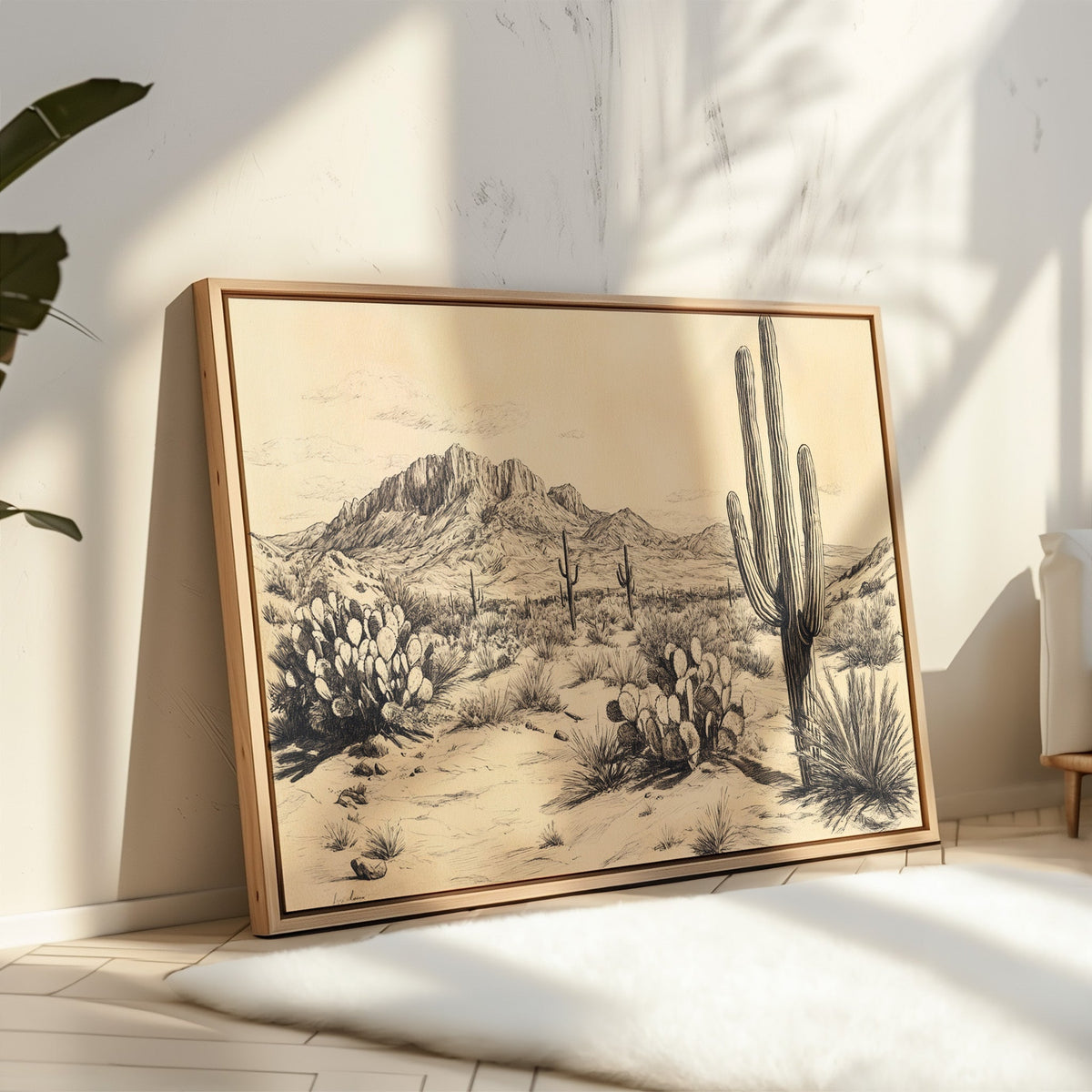 Sonoran Stillness – Vintage Desert Landscape Illustration - Quarter Circle AK Boutique