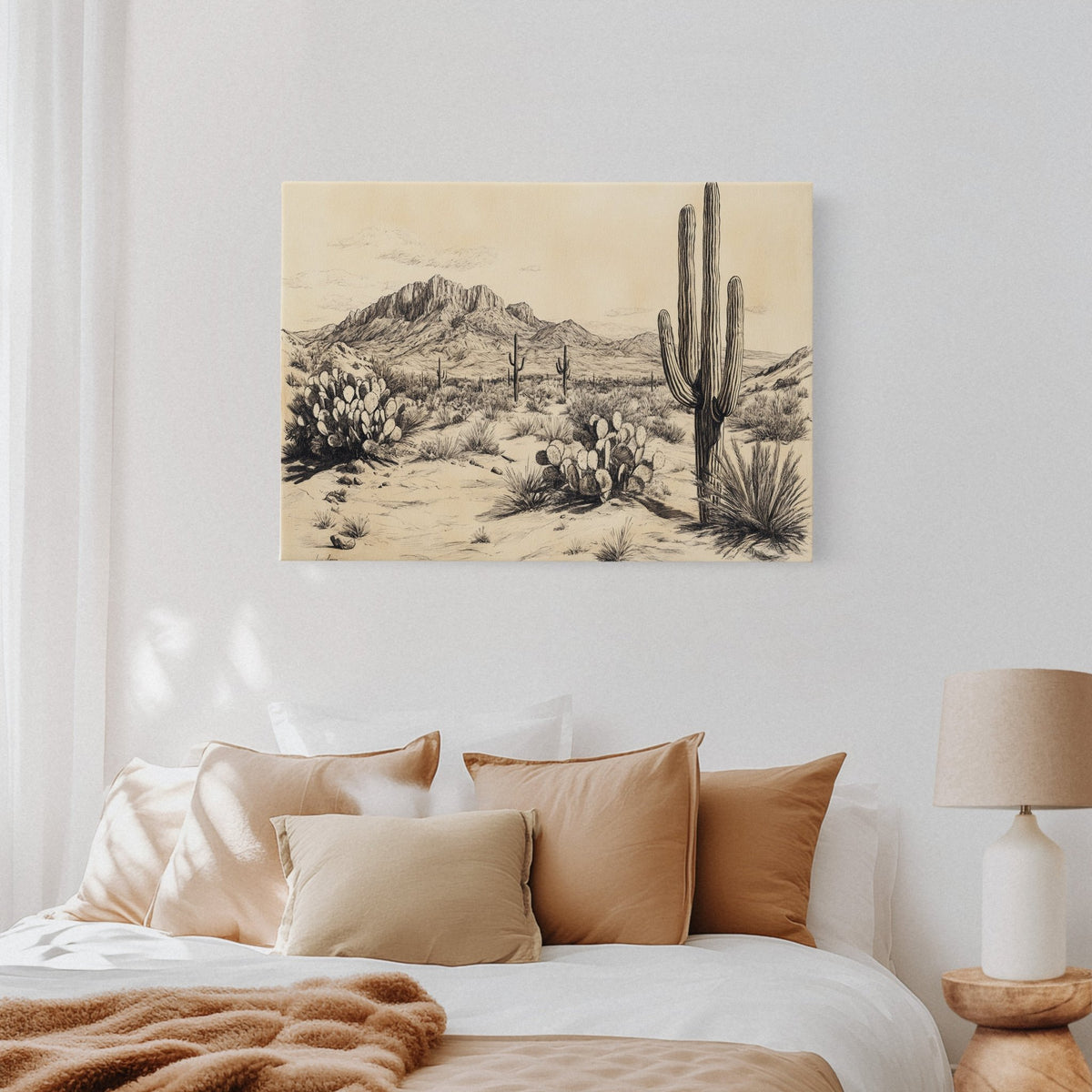 Sonoran Stillness – Vintage Desert Landscape Illustration - Quarter Circle AK Boutique