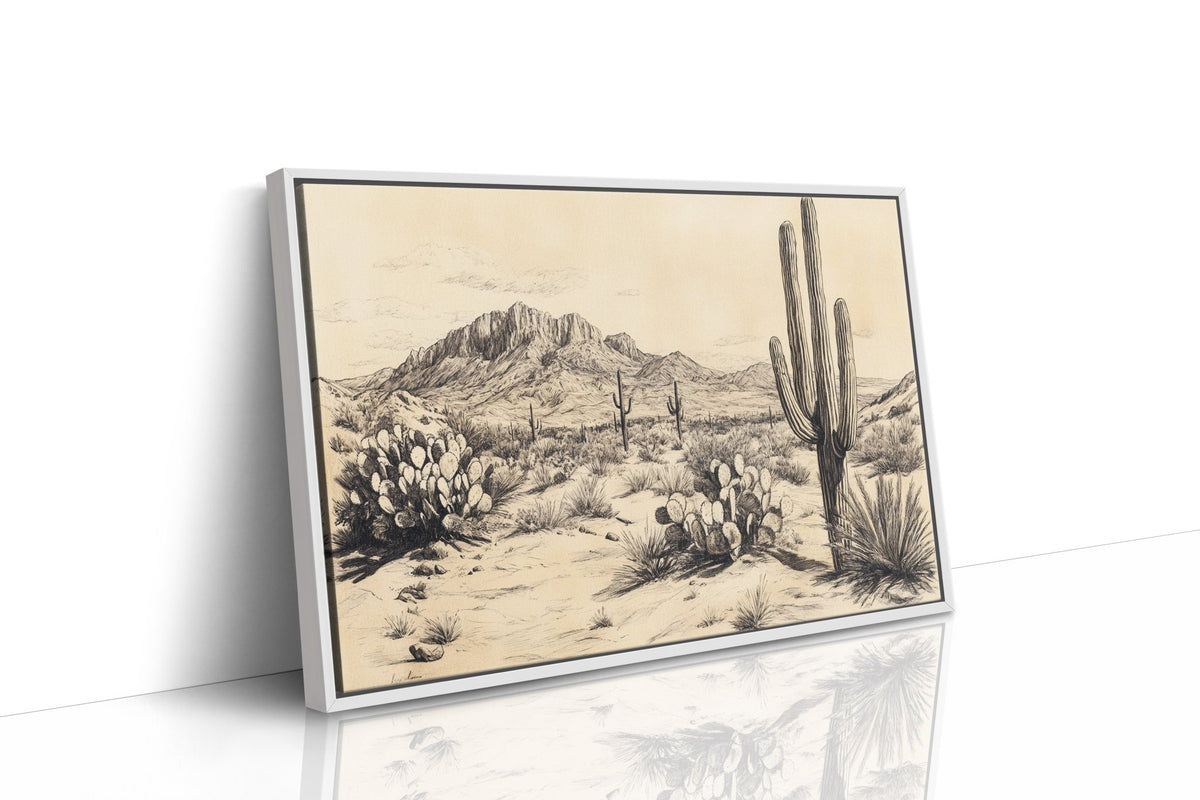 Sonoran Stillness – Vintage Desert Landscape Illustration - Quarter Circle AK Boutique