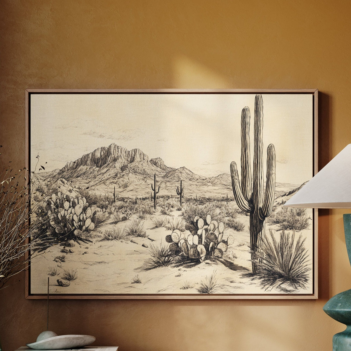 Sonoran Stillness – Vintage Desert Landscape Illustration - Quarter Circle AK Boutique