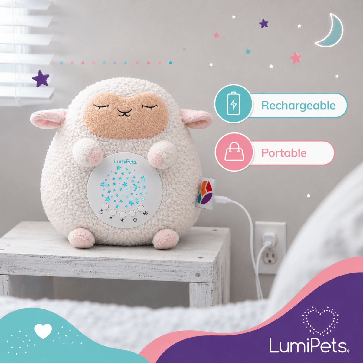 Sound Soother Lamb - Nursery Sound Soother Night Light - Quarter Circle AK Boutique