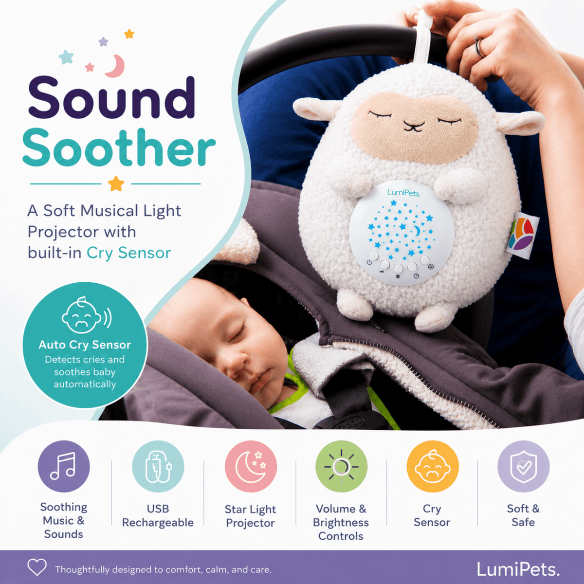 Sound Soother Lamb - Nursery Sound Soother Night Light - Quarter Circle AK Boutique