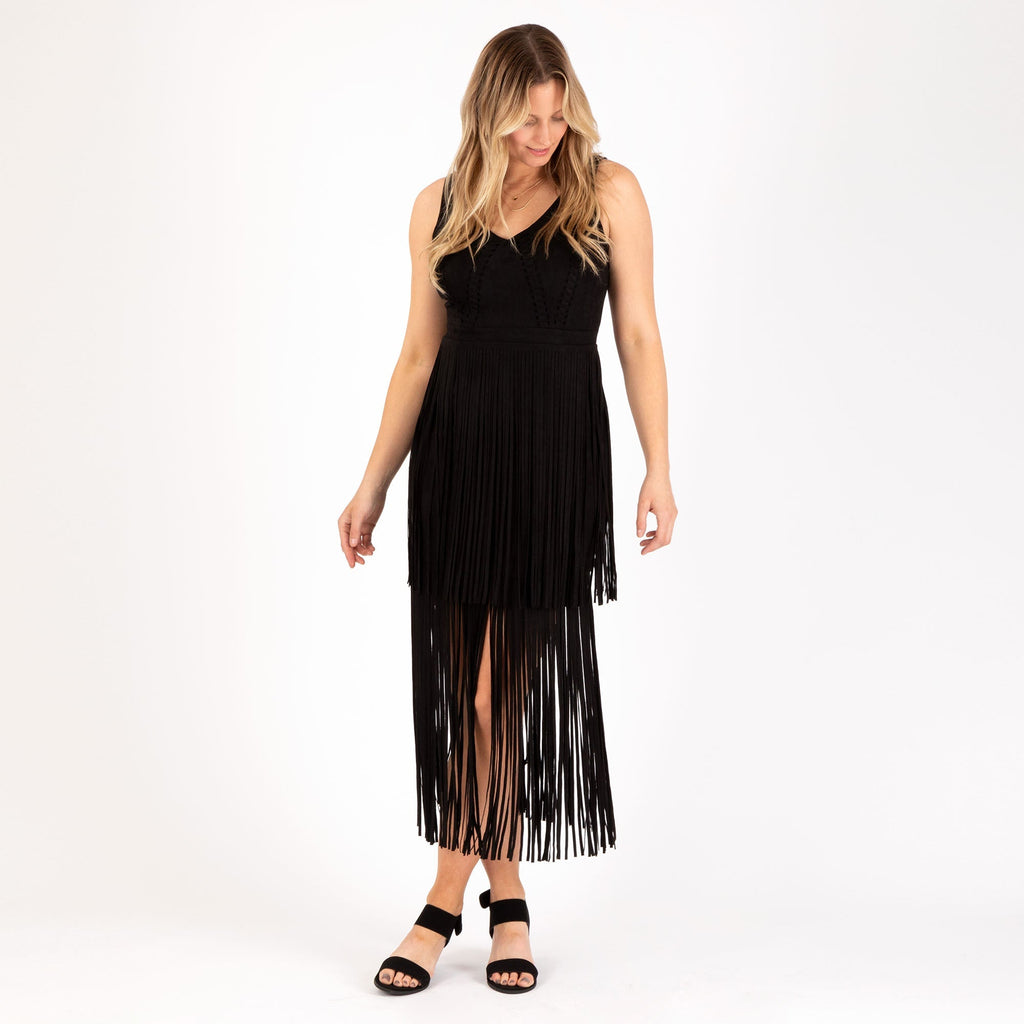Southern Fringe Faux Suede Dress - Quarter Circle AK Boutique