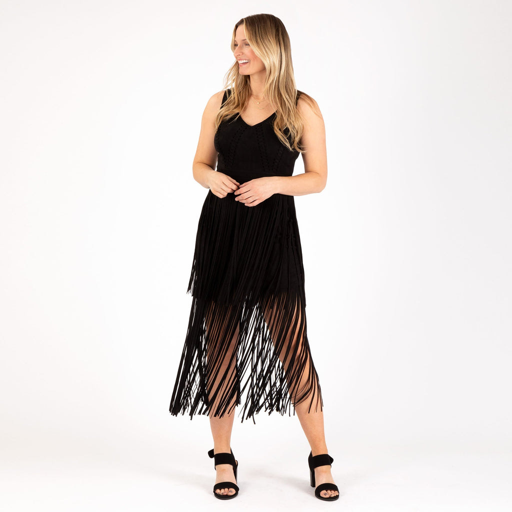 Southern Fringe Faux Suede Dress - Quarter Circle AK Boutique