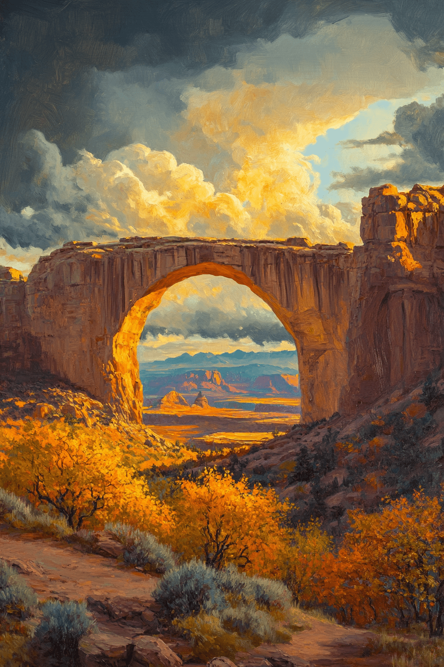 Southwest Arch Canyon Canvas – Autumn Desert Landscape Wall Art - Quarter Circle AK Boutique