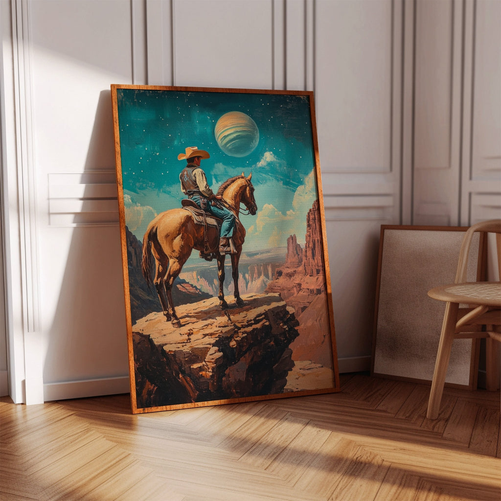 Stargazer Cowboy Canvas – Western Space Wall Art - Quarter Circle AK Boutique