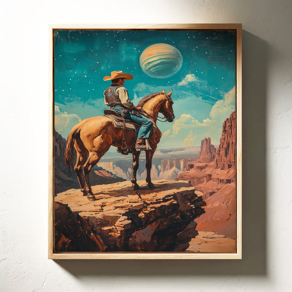 Stargazer Cowboy Canvas – Western Space Wall Art - Quarter Circle AK Boutique