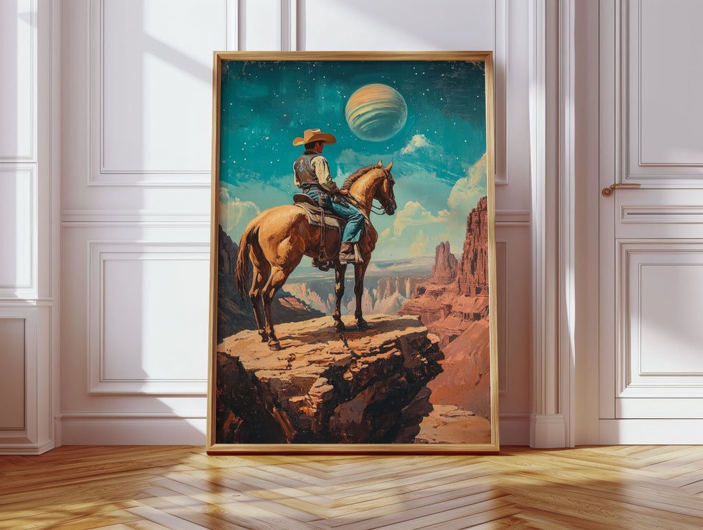 Stargazer Cowboy Canvas – Western Space Wall Art - Quarter Circle AK Boutique