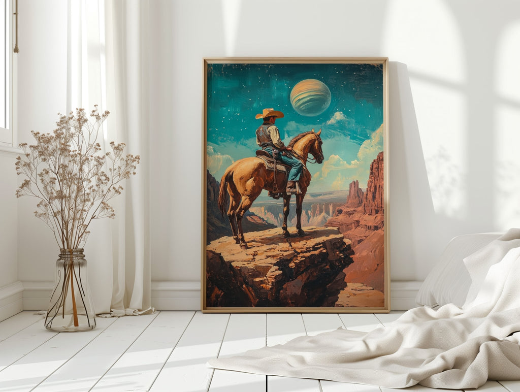 Stargazer Cowboy Canvas – Western Space Wall Art - Quarter Circle AK Boutique