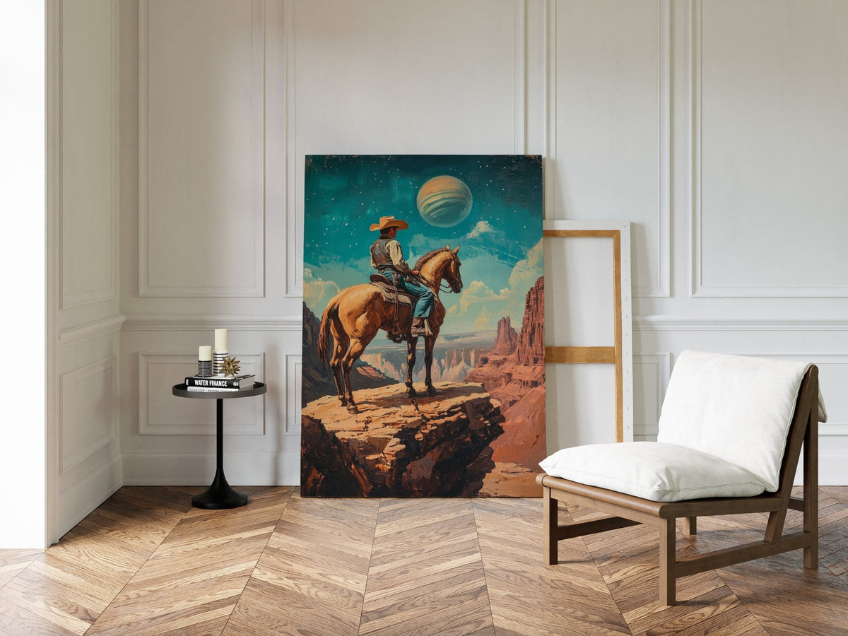 Stargazer Cowboy Canvas – Western Space Wall Art - Quarter Circle AK Boutique
