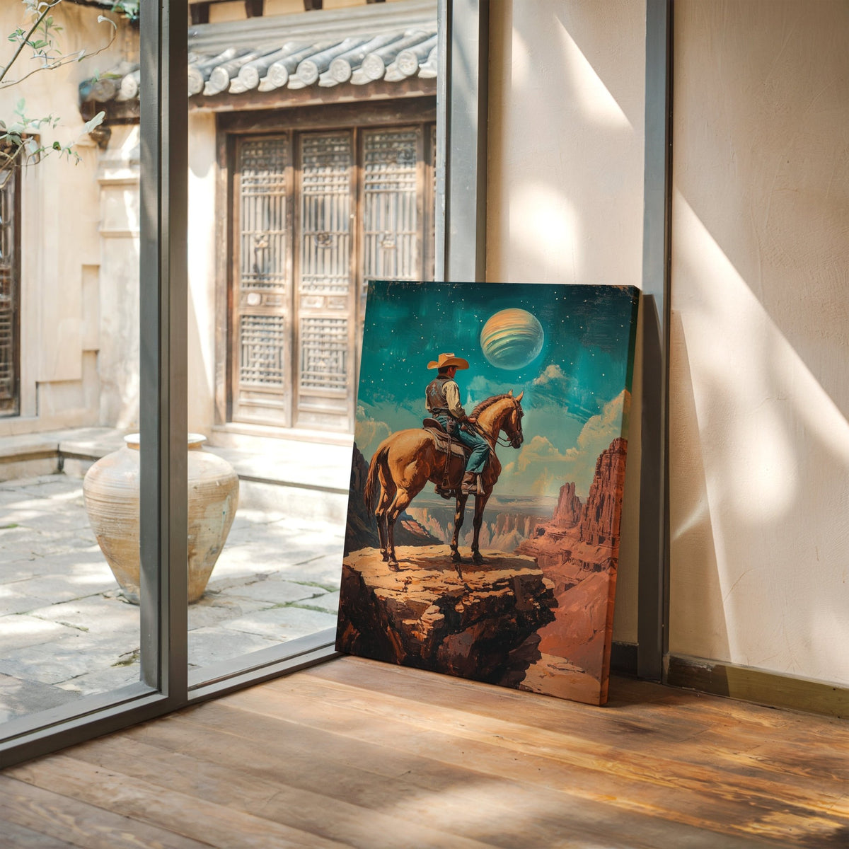 Stargazer Cowboy Canvas – Western Space Wall Art - Quarter Circle AK Boutique