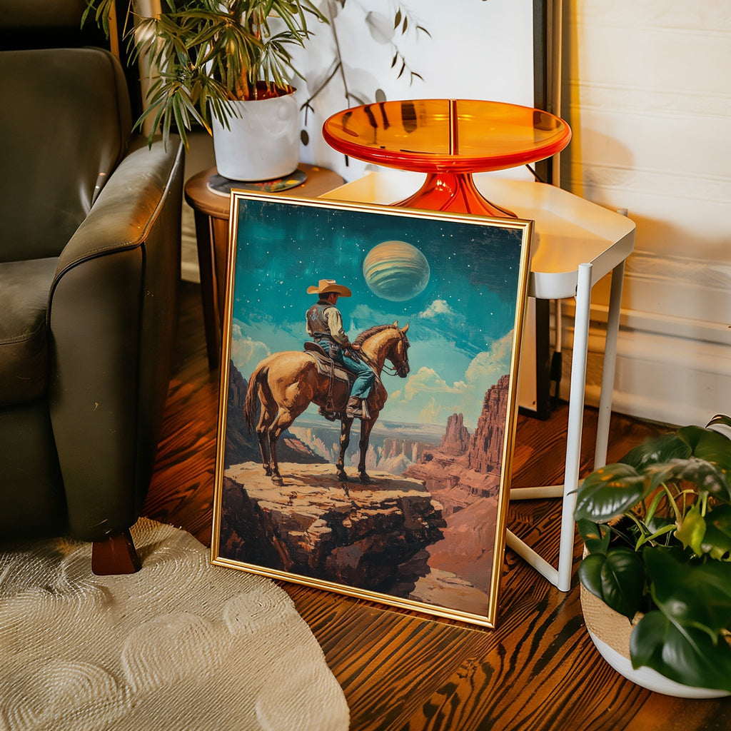 Stargazer Cowboy Canvas – Western Space Wall Art - Quarter Circle AK Boutique