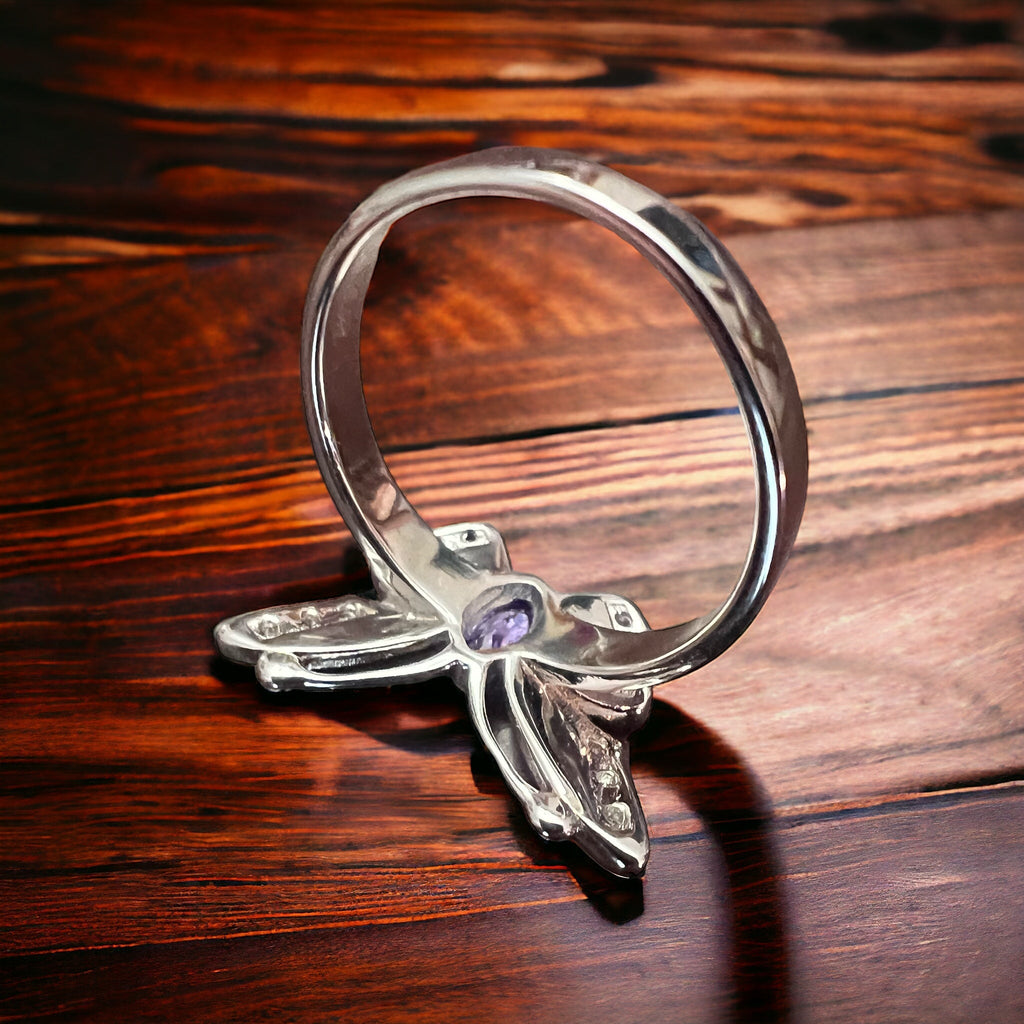 Sterling Butterfly Ring with Opalite inlay and CZ - Size 10