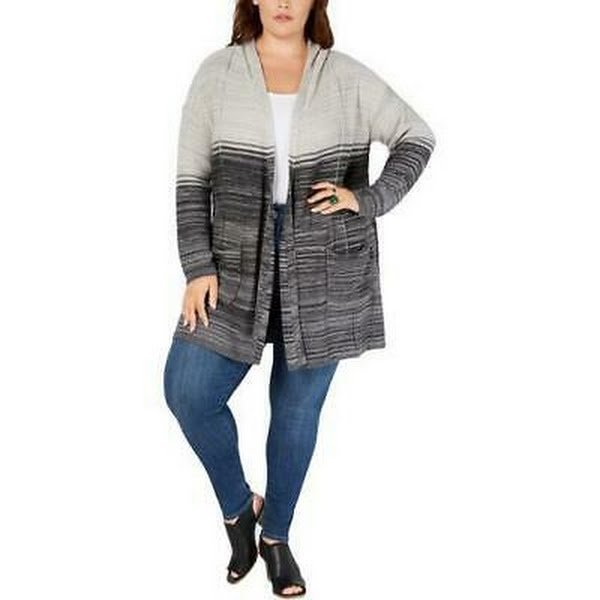 Style & Co. Womens Plus Ombre Hooded Cardigan Sweater - Quarter Circle AK Boutique