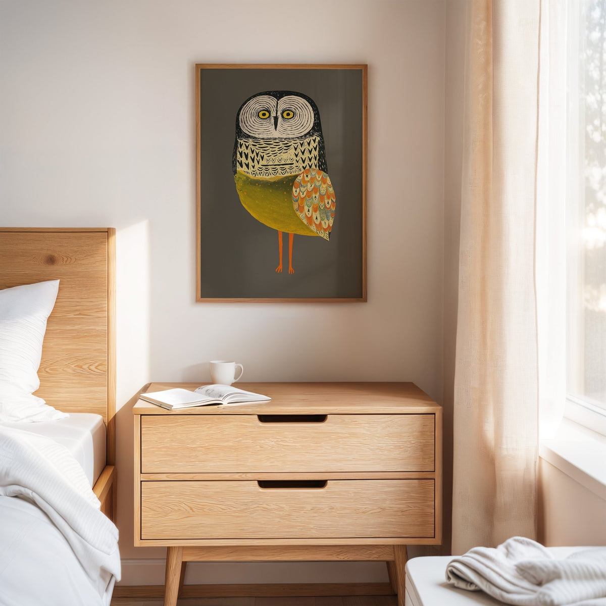 Stylized Owl with Golden Feathers - Quarter Circle AK Boutique