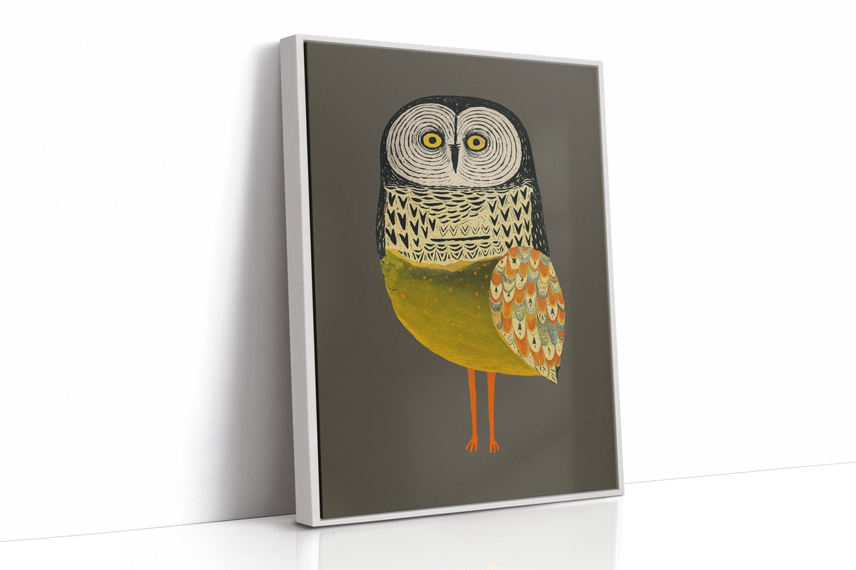 Stylized Owl with Golden Feathers - Quarter Circle AK Boutique