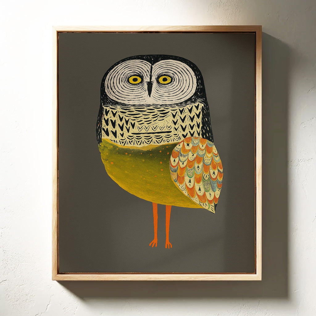 Stylized Owl with Golden Feathers - Quarter Circle AK Boutique