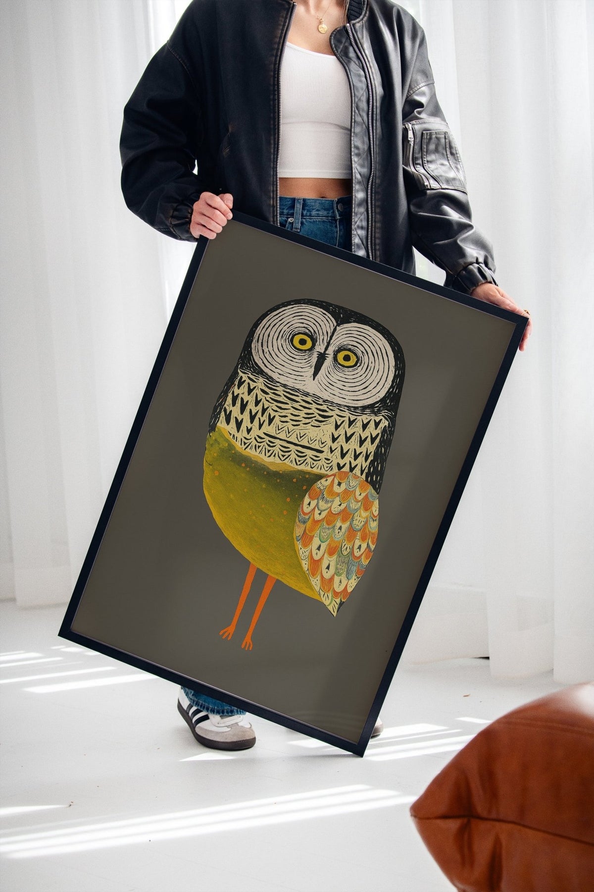 Stylized Owl with Golden Feathers - Quarter Circle AK Boutique