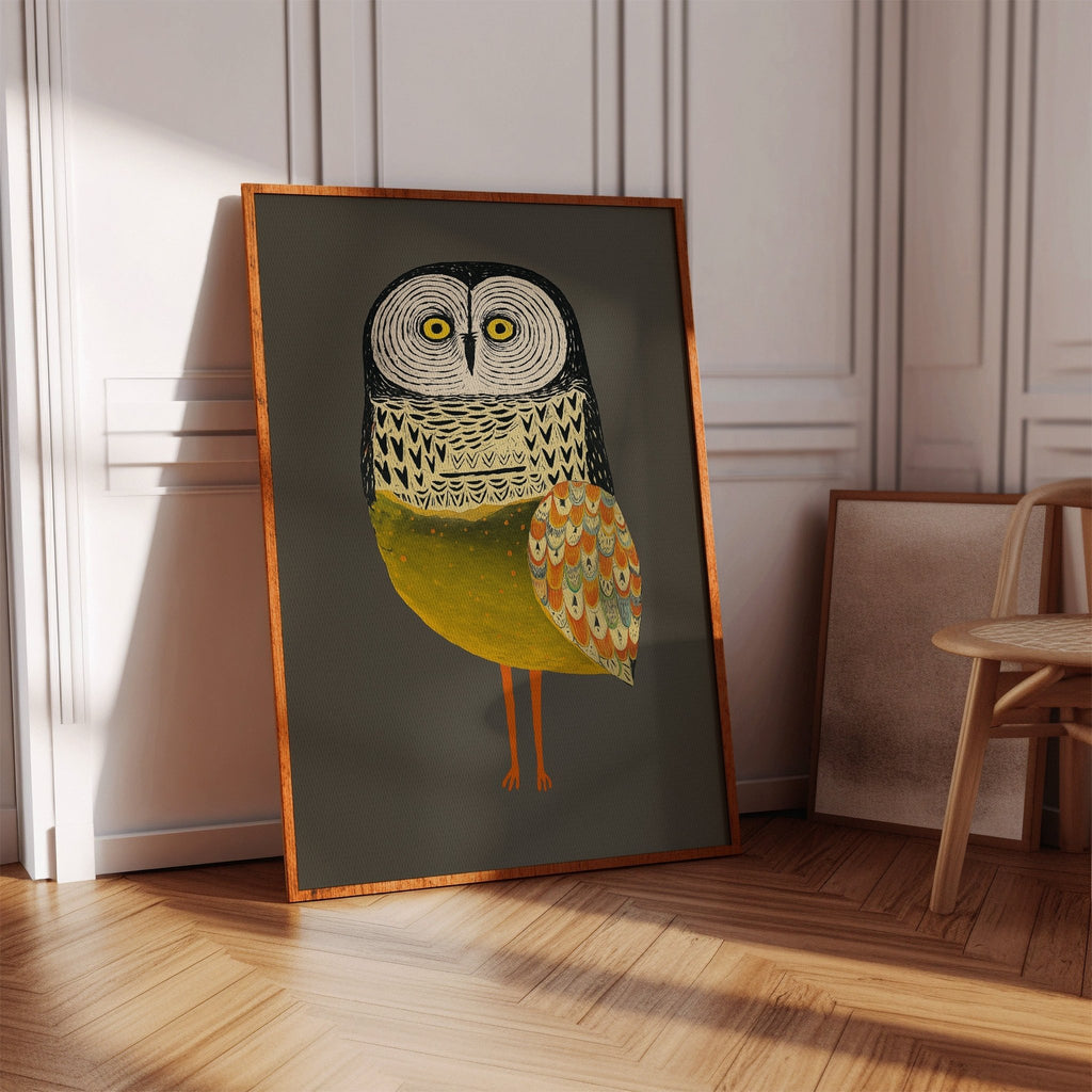 Stylized Owl with Golden Feathers - Quarter Circle AK Boutique